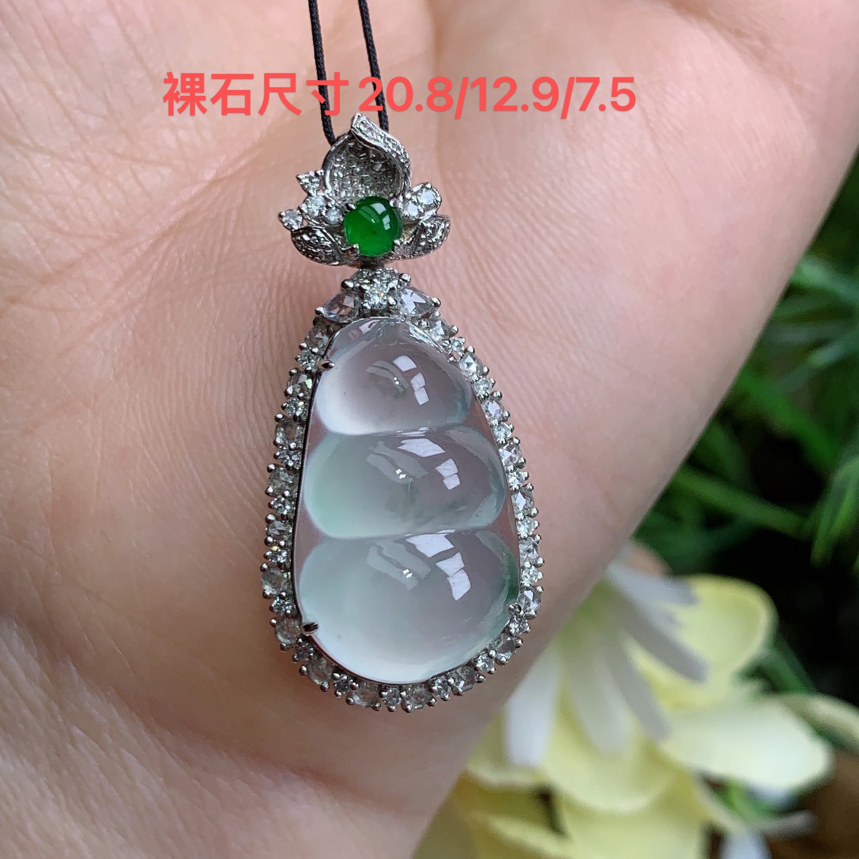 缅甸天然翡翠a货玉石18k玻璃种起钢福豆吊坠奋尺寸34.7/16.6/10.8