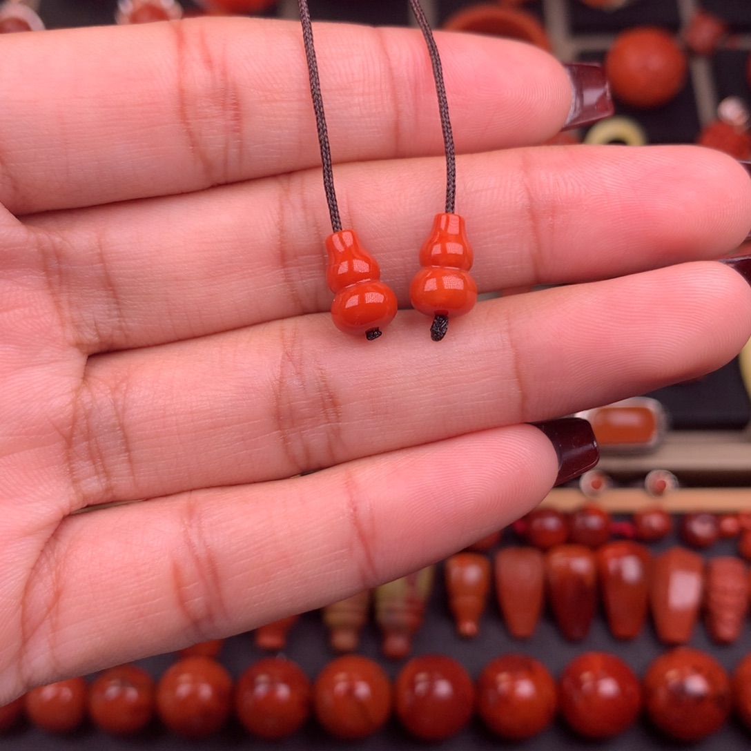 南红玛瑙未镶嵌葫芦对珠7+