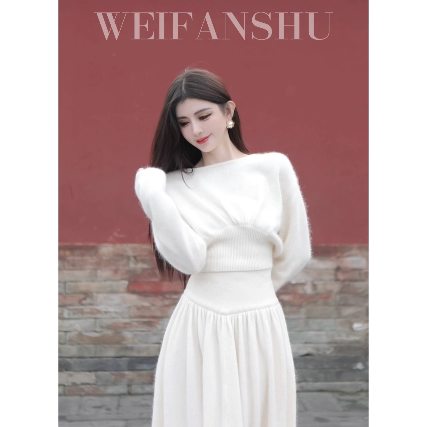WEIFANSHU/魏凡舒【纯白夜曲】秋冬新款气质显瘦针织套装红人上新