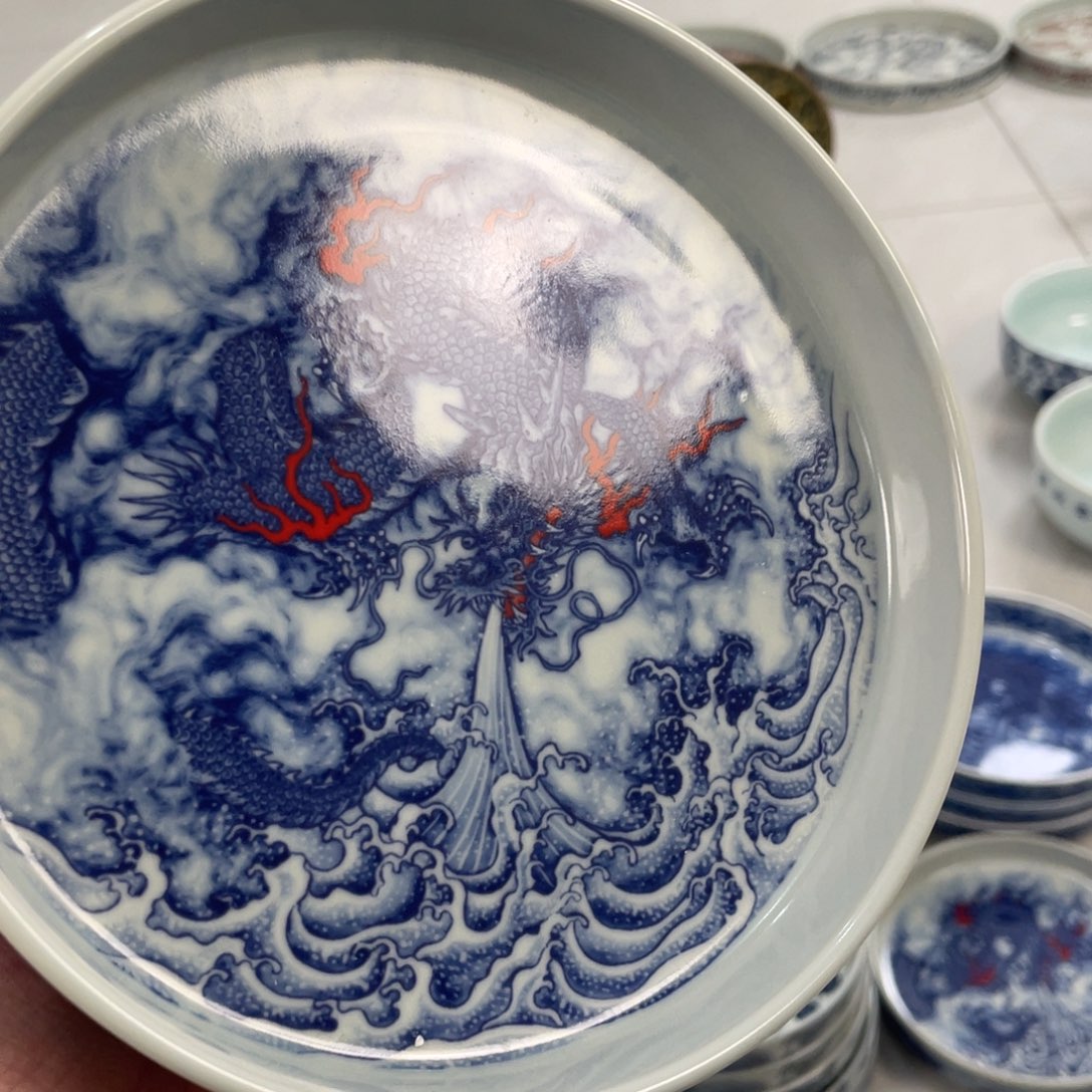 瓷片景德镇青花龙戏水大壶承