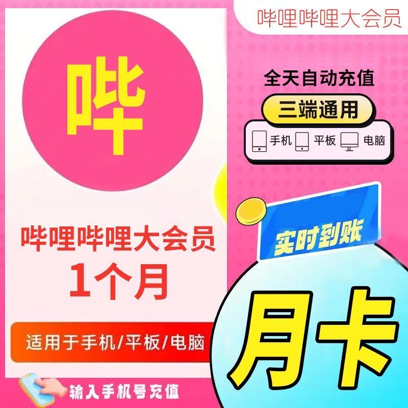 【直冲秒到】B站毕里毕里/大会员bilibili月卡手机端（充值手机号码）