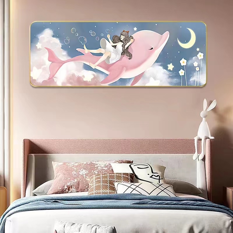 P005粉海豚女孩床头卧室装饰画公主房间挂画温馨房间壁画