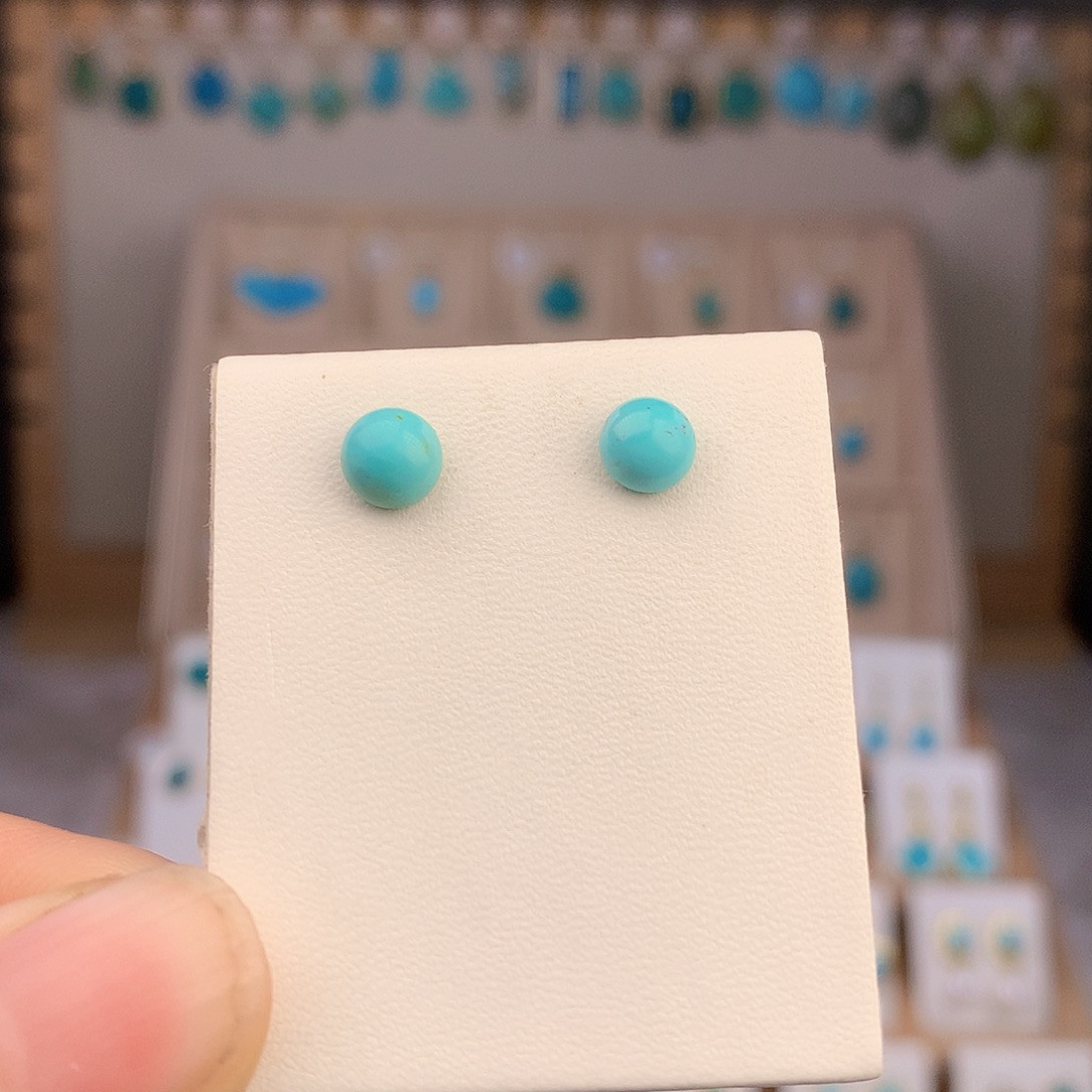 绿松石银S925镶嵌耳饰