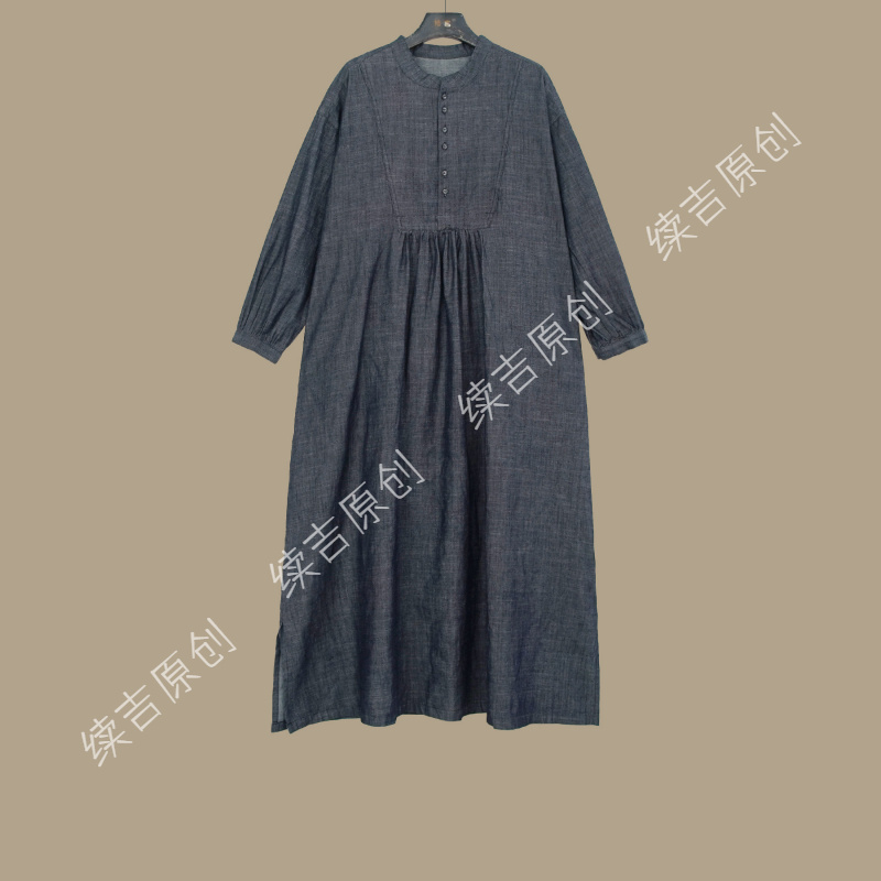 原创设计24-1084【如月之恒】气质长袖时尚休闲宽松连衣裙