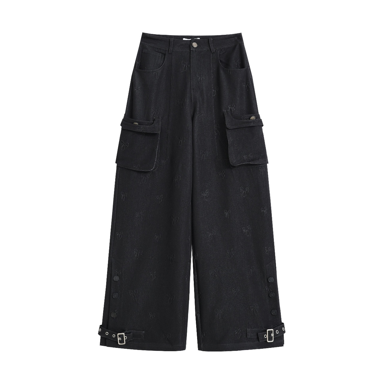 【邵邵专属】设计师品牌YANGHAIYANG压花蝴蝶结阔腿牛仔裤