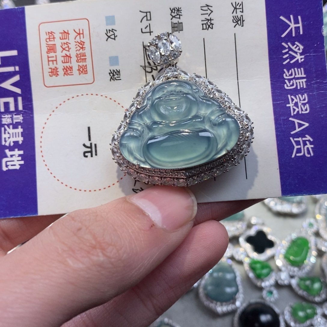 翡翠颈饰银S925镶嵌发***才翡翠