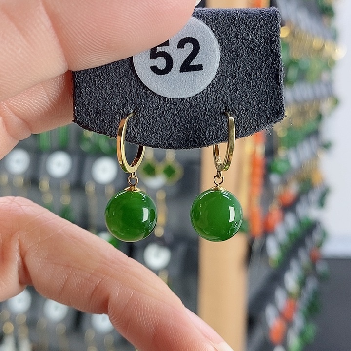 和田玉耳饰18K金镶嵌