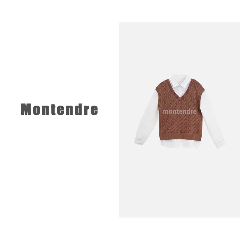 【Montendre】 V 气质百搭针织马甲背心衬衫假两件