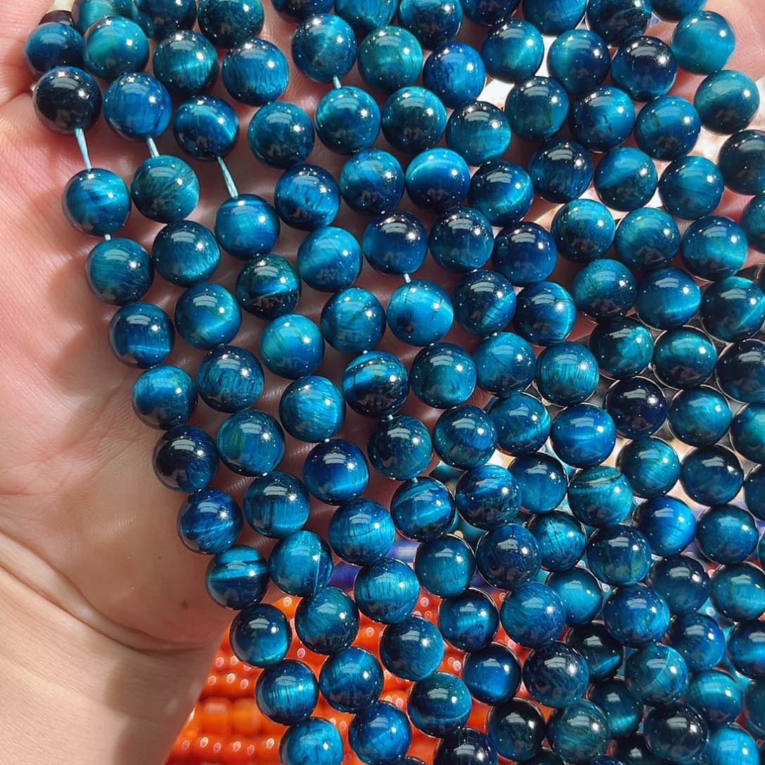 玛瑙/玉髓未镶嵌珠宝半成品A级蓝虎眼一条10mm