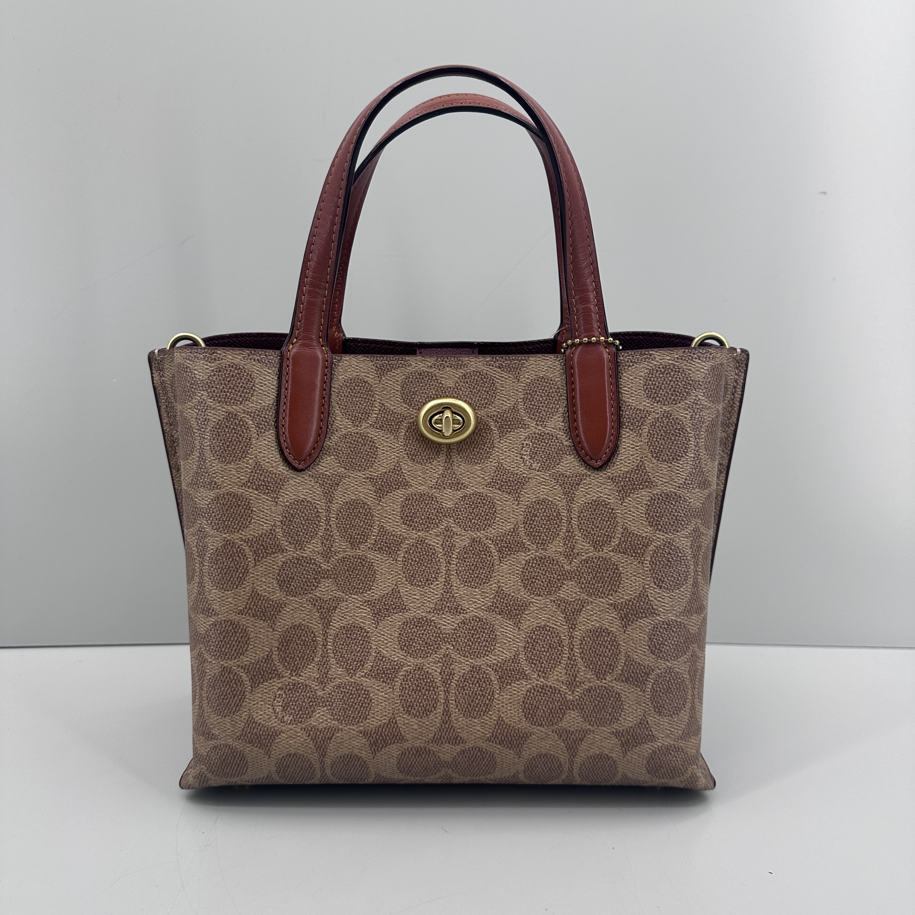 95新 COACH/蔻驰 willow红棕老花菜篮子24X19X10cmM021910