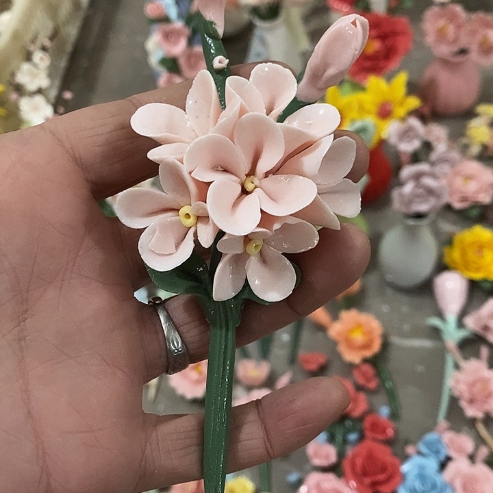 瓷片纯手工陶瓷花摆件瑕