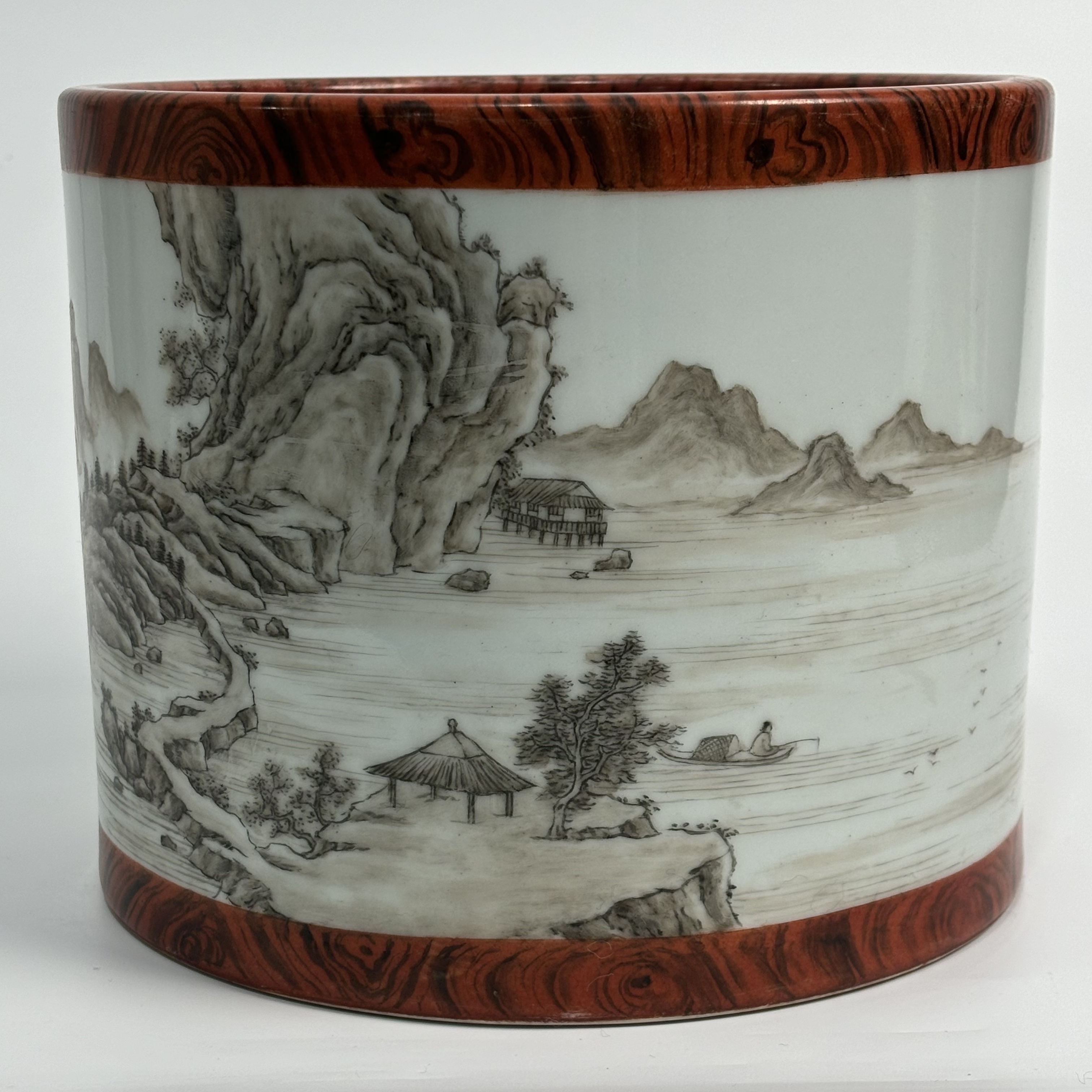 木纹釉通景墨彩山水纹笔海H501-029j