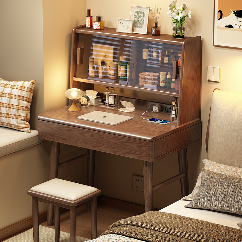 实木梳妆台收纳柜一体卧室简约化妆台小户型书桌主卧带镜子化妆桌
