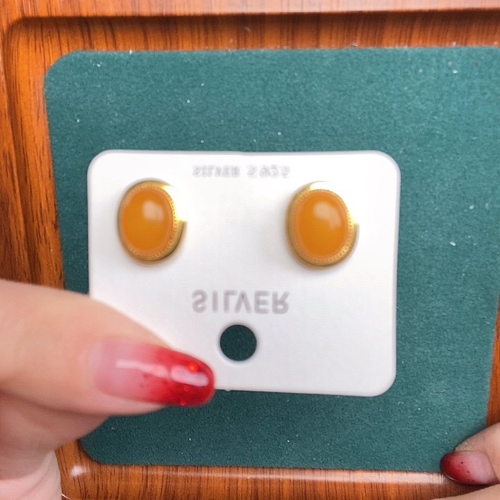 蜜蜡耳饰银S925镶嵌耳钉