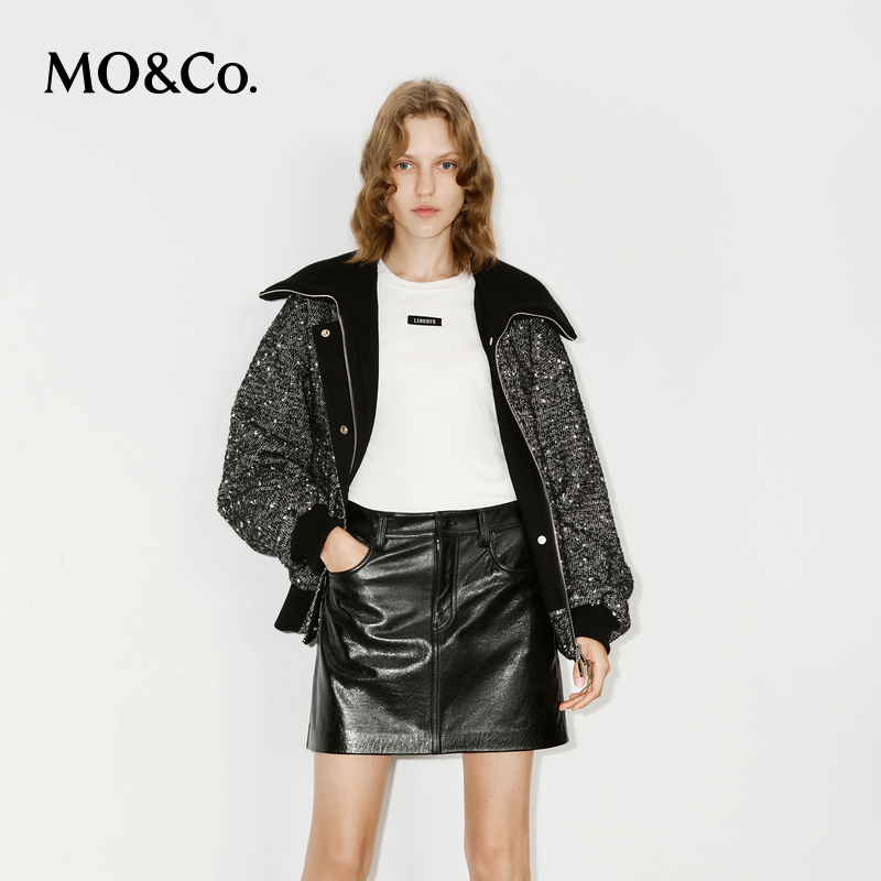 【陈大可专属】MOCO外套冬含绵羊毛翻领粗花呢飞行夹克MBD4COTT01