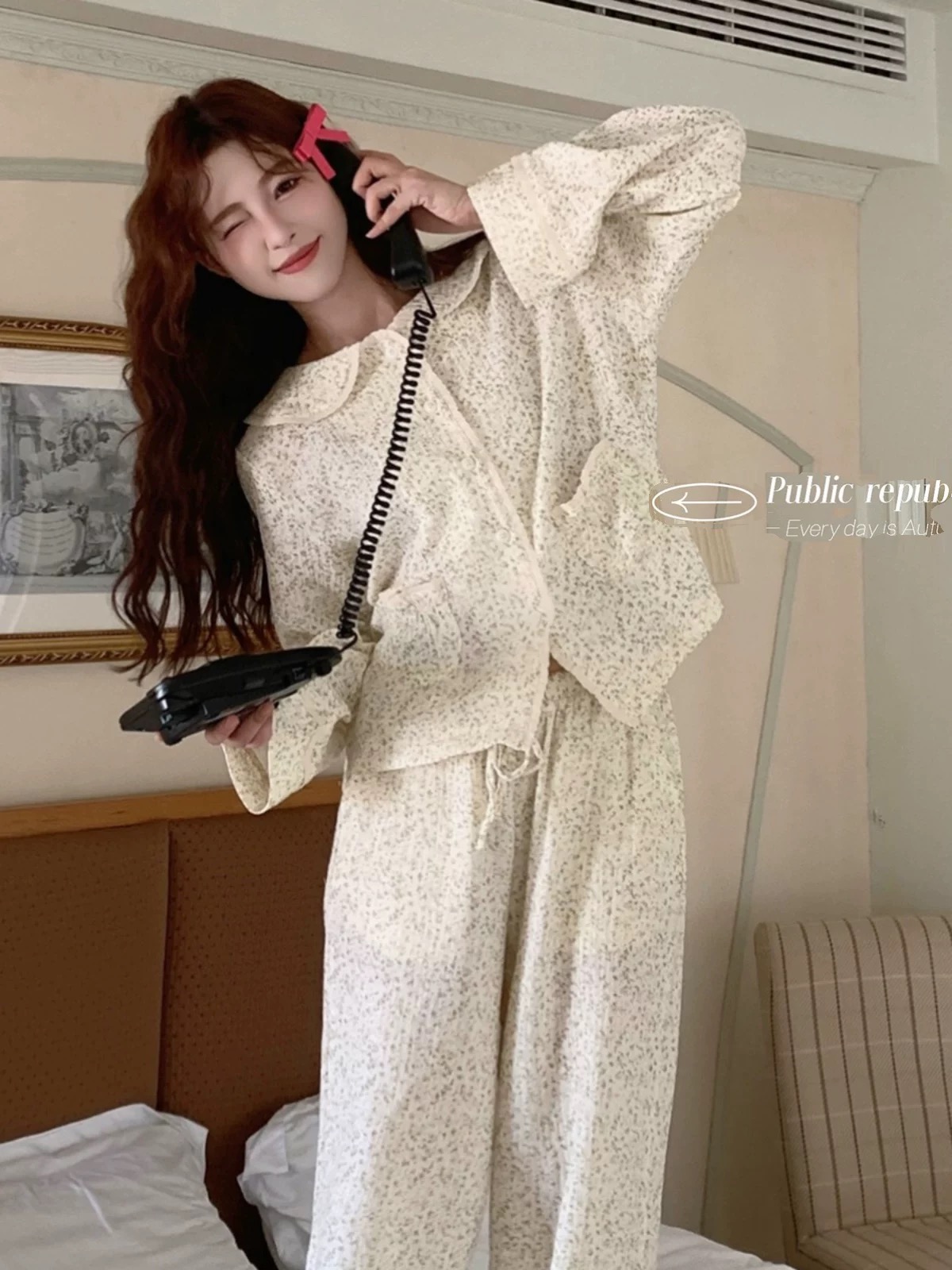 大菲【梦境甜蒂】春夏梭织纯棉格子家居服套装1
