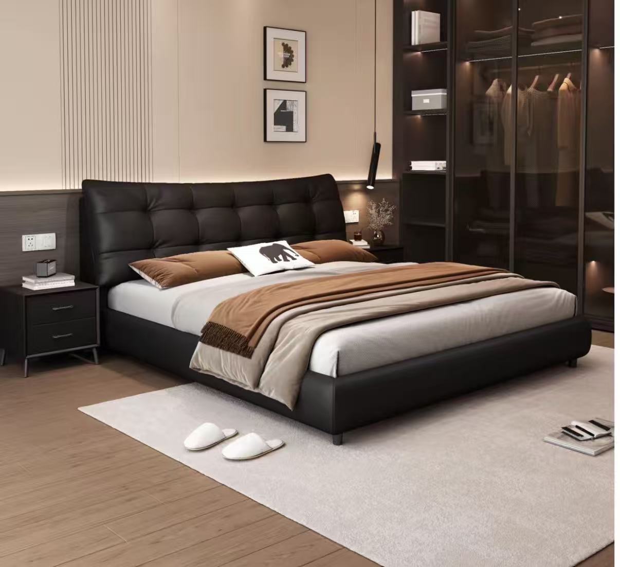 裙边款劳伦斯云朵真皮床主卧室大床软包婚床高端双人