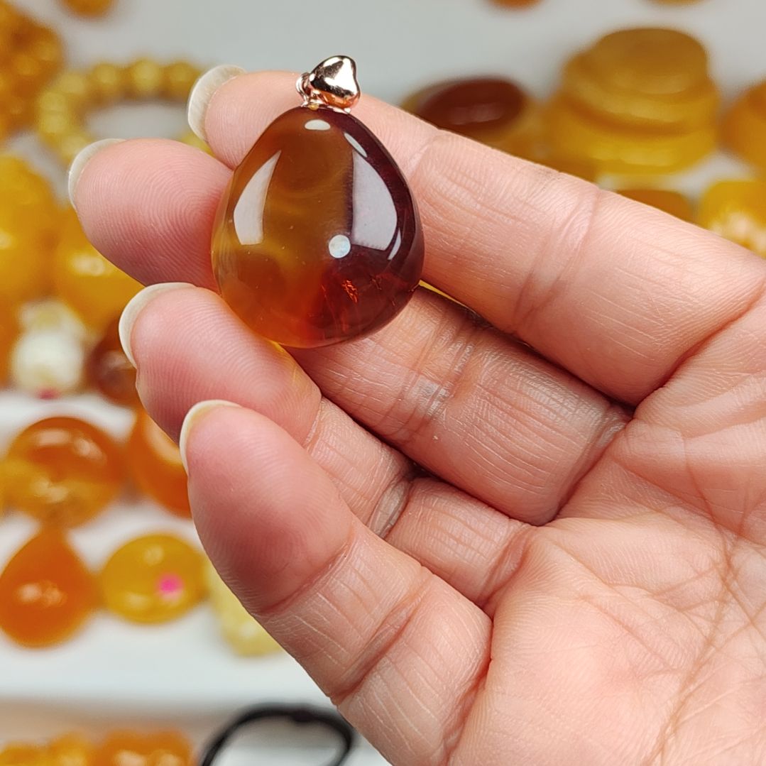 琥珀耳饰银S925镀金镶嵌