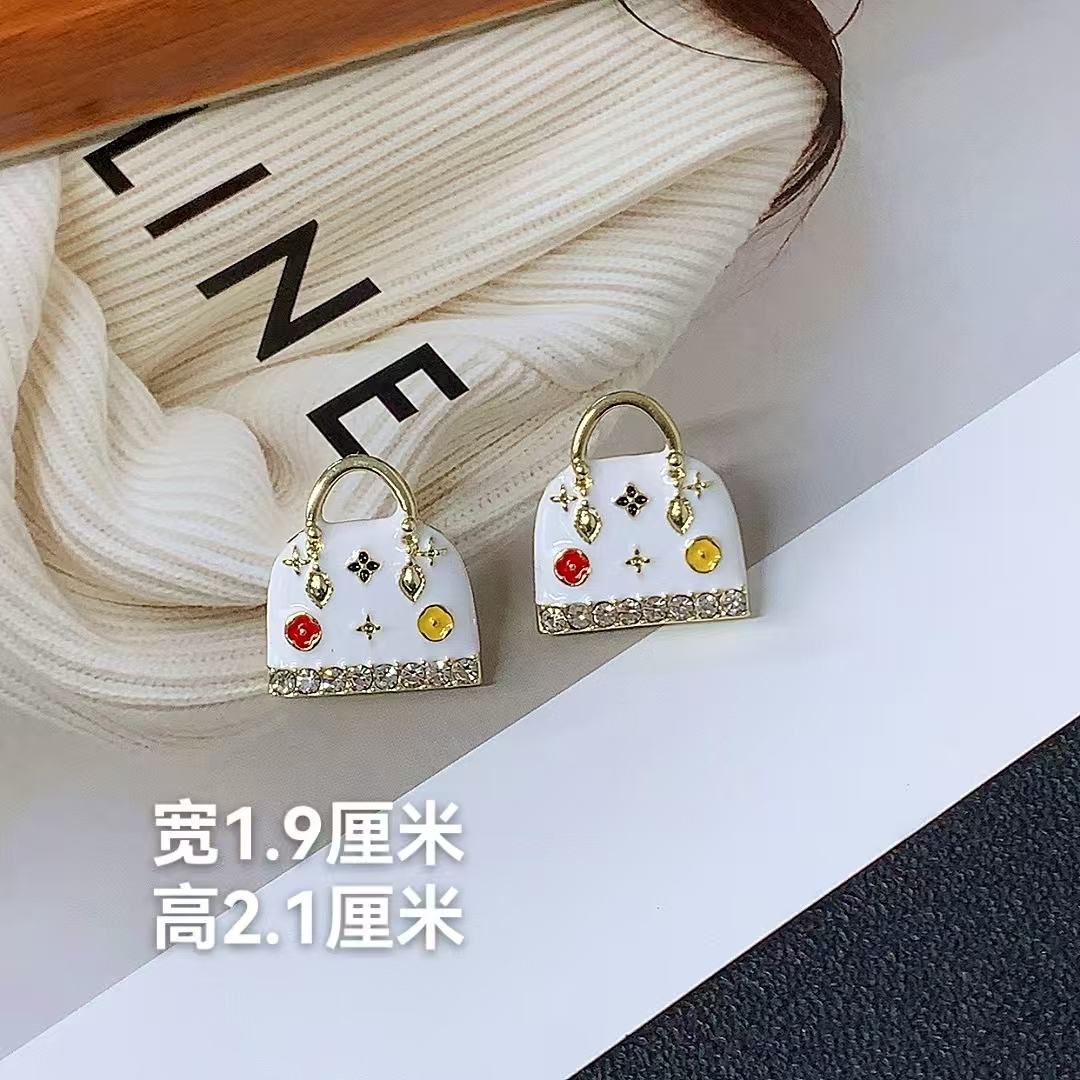 铜合金亚克力仿水晶耳饰 vintage风格时尚精致手提包造型耳饰