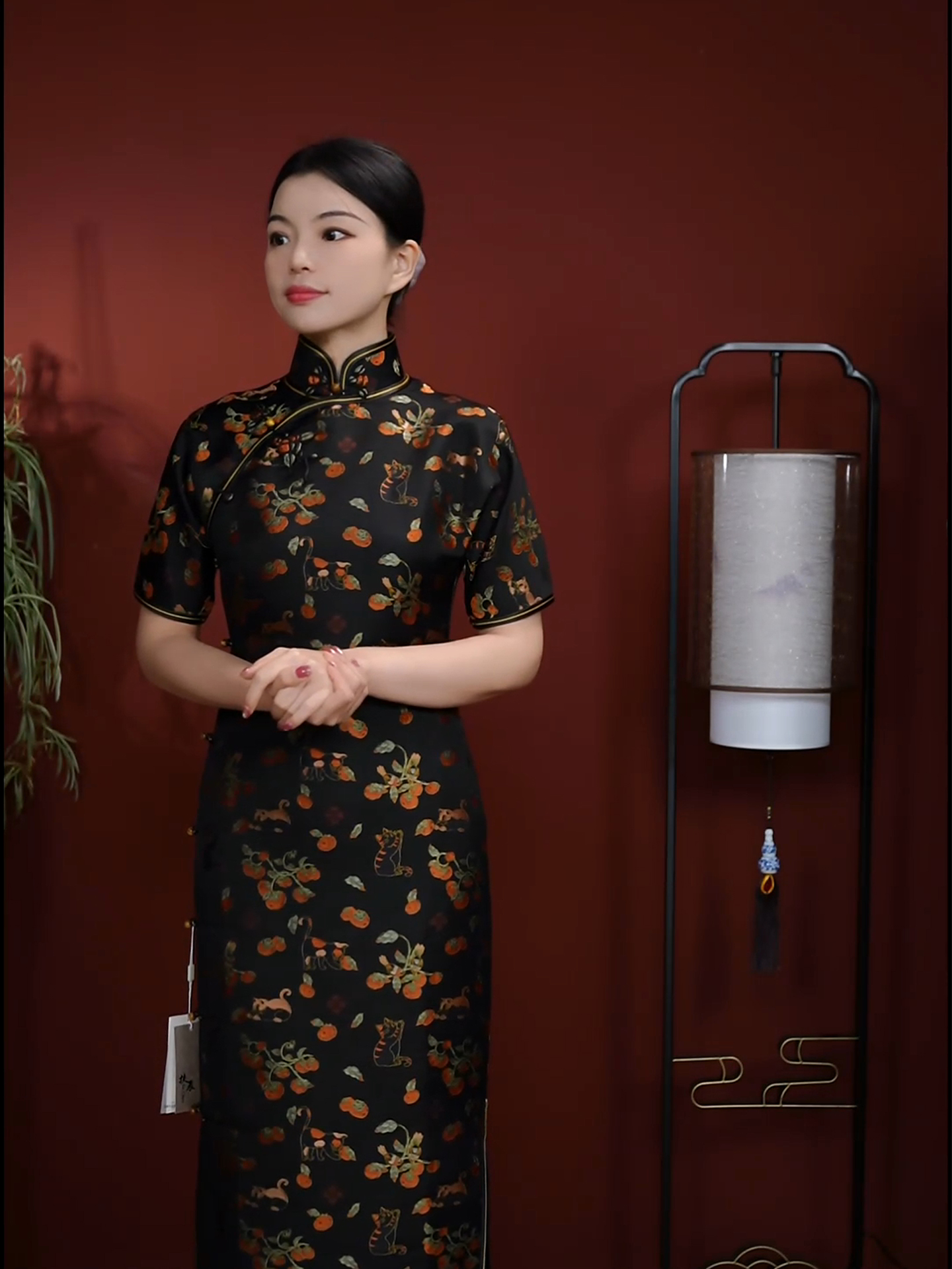 扶辰新款【柿柿如意】高端织金宋锦双层古法全开襟旗袍2566-40