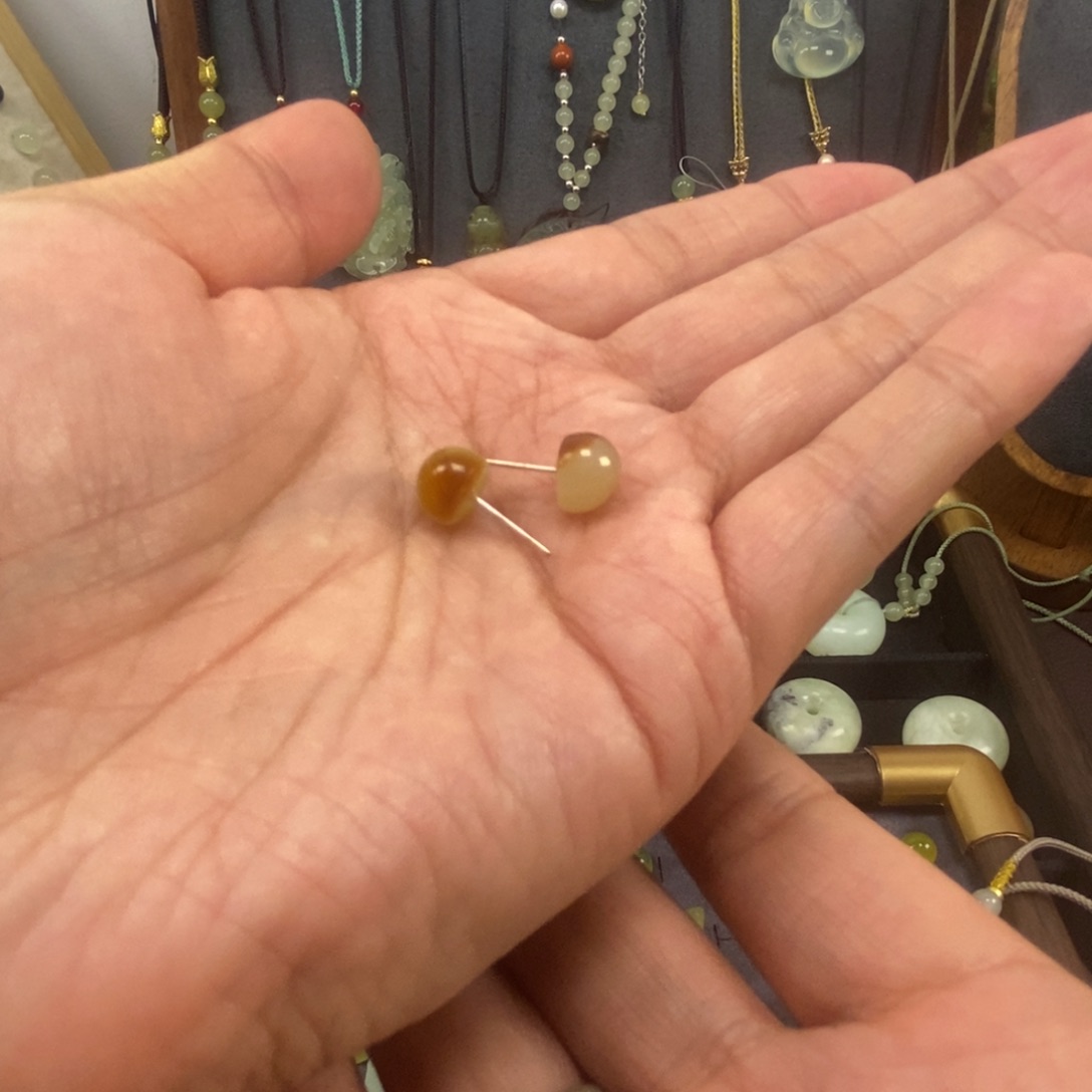 岫玉银S925镶嵌耳钉耳钉