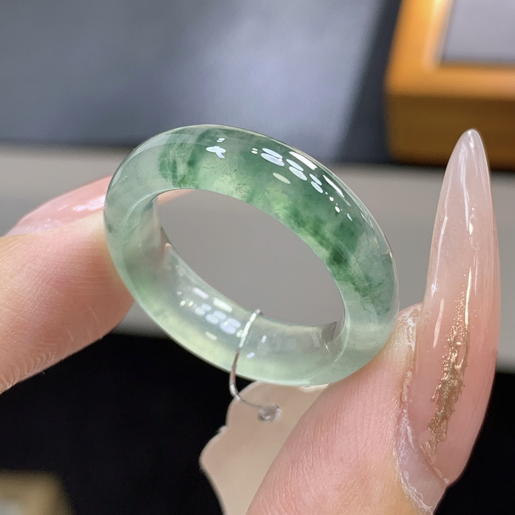 16圈 缅甸天然翡翠 冰种晴底飘花翡翠戒圈尺寸17.8-6.2-3.9mm