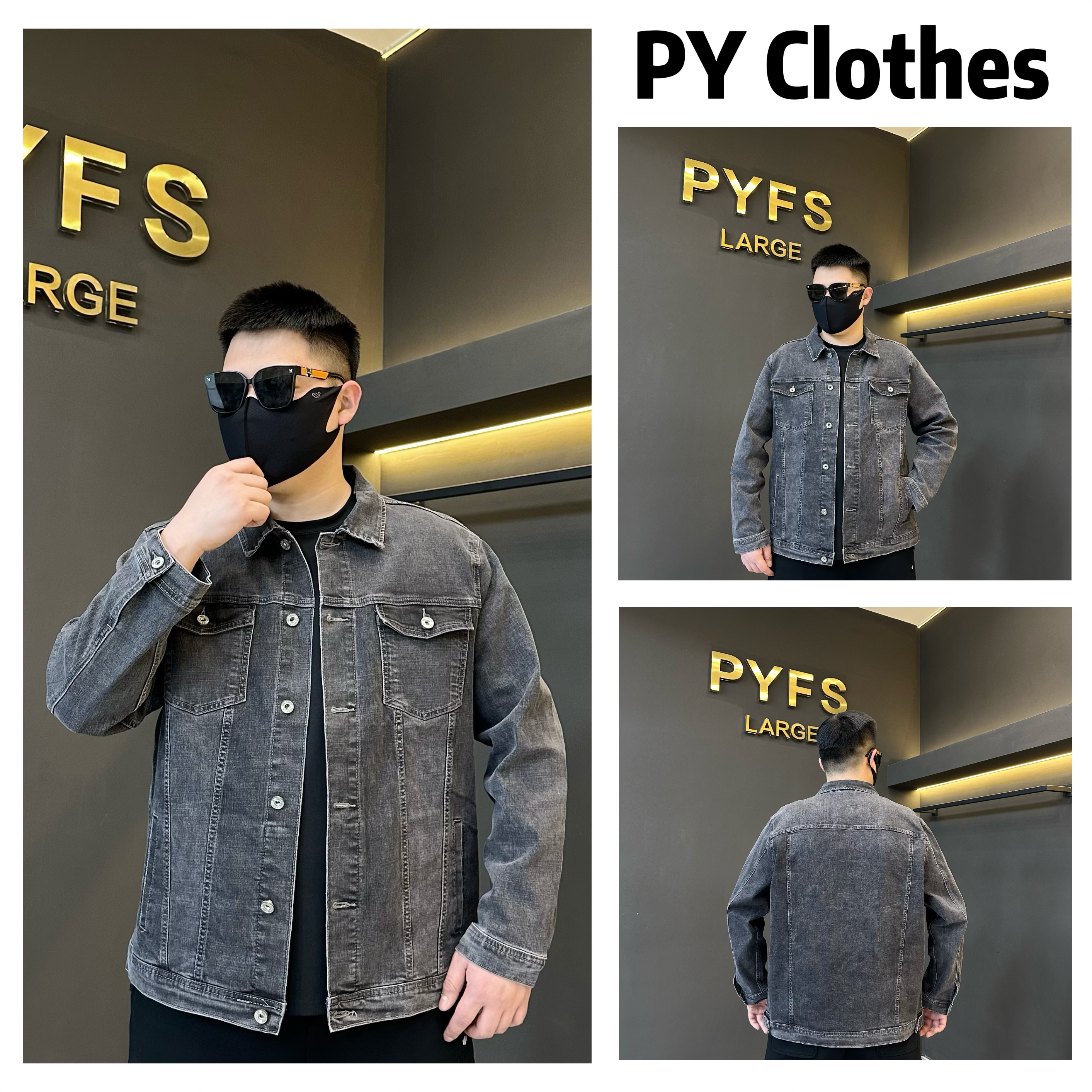 胖语大码男装 2025春季新款百搭水洗高级灰翻领牛仔外套S011#F   