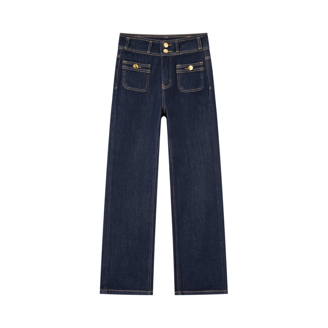 KUFH【加绒厚款】CL复古高腰牛仔裤女2025冬季新款高瘦直筒K50130R