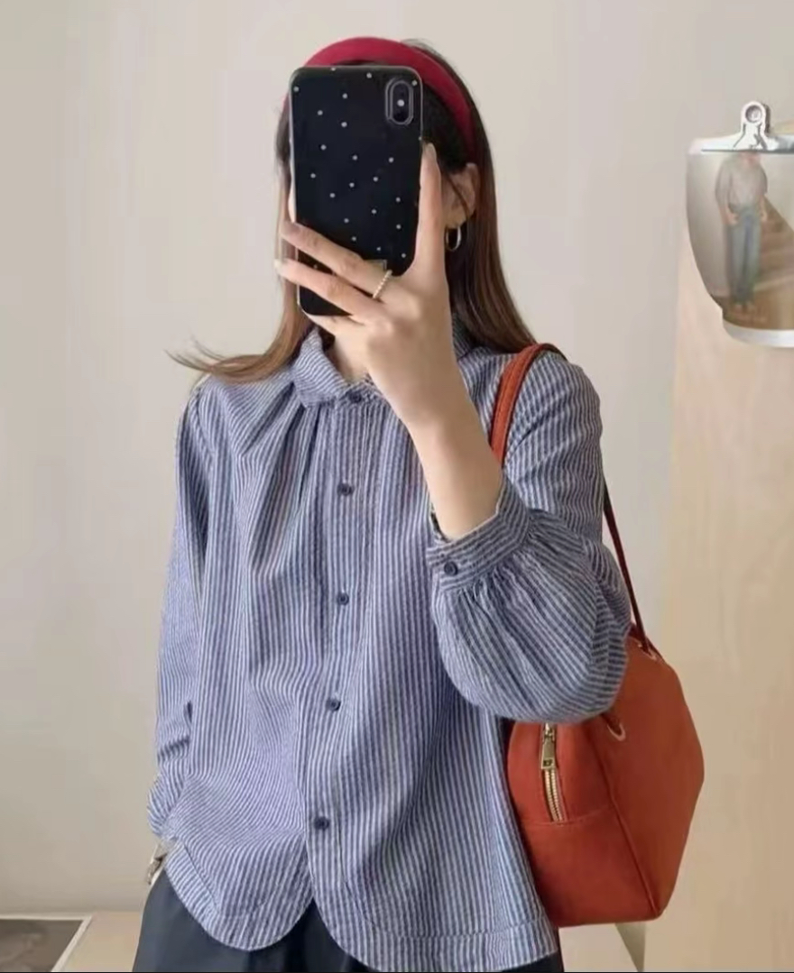 （棉）条纹长袖衬衫女秋季新款洋气休闲减龄宽松时尚百搭上衣女开衫