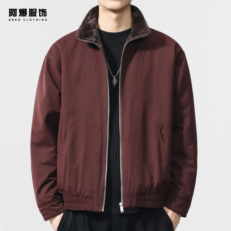 【阿爆服饰】加厚仿兔毛绒夹克男士座山雕外套冬季加绒保暖休闲棉服