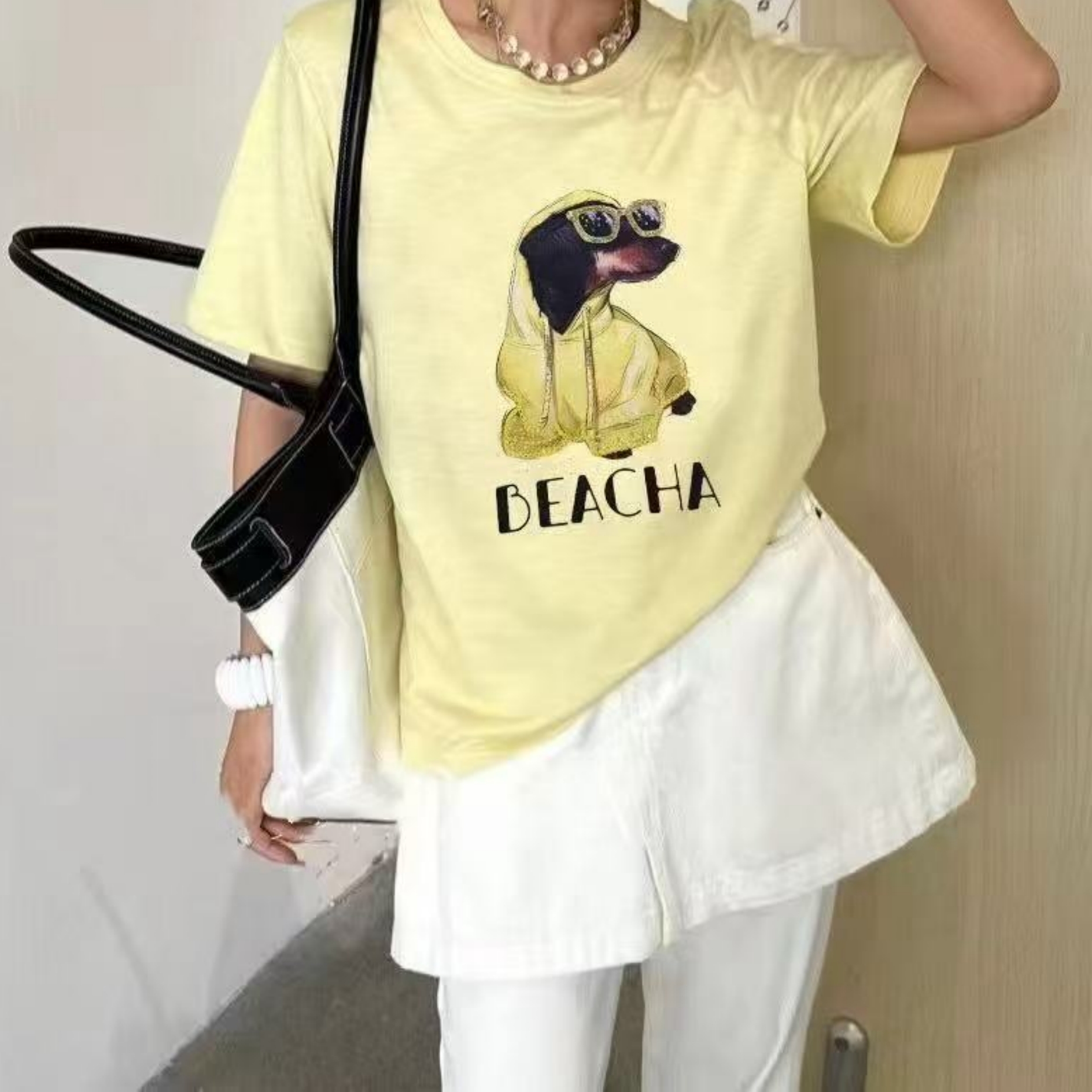 Z.X 小狗印花刺绣亮片短袖T恤 25195（A5）