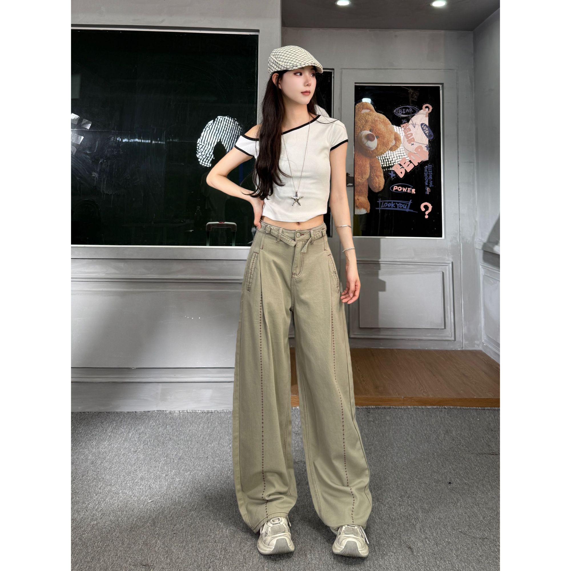 高腰女2025设计感宽松显瘦韩版美式休闲夏季弯刀裤牛仔裤