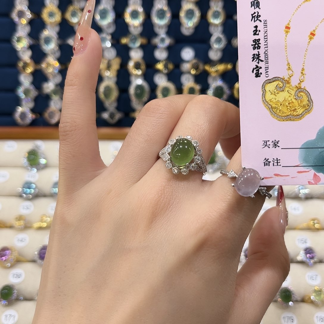 芙蓉石女款银S925镶嵌乌****茶戒指42