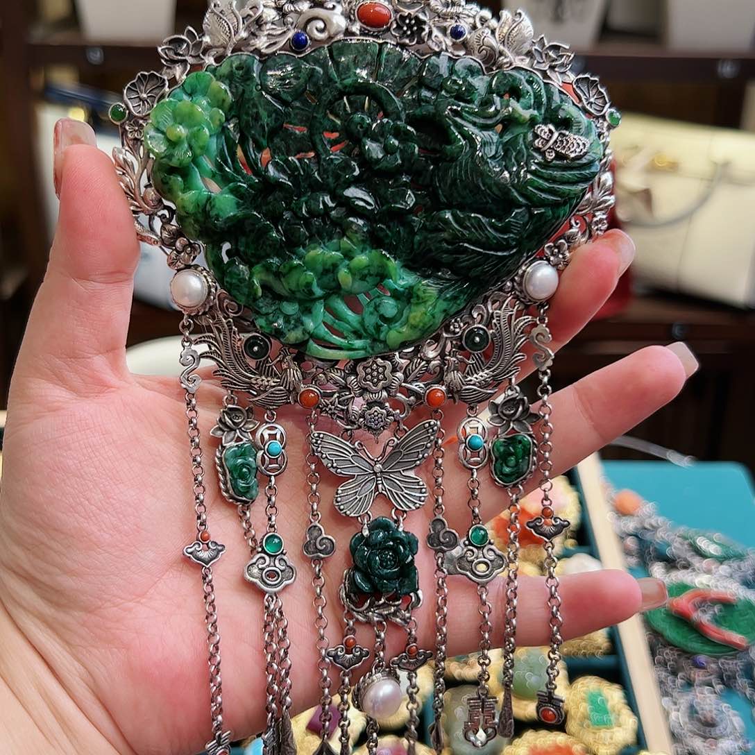 翡翠颈饰银S925镶嵌古风