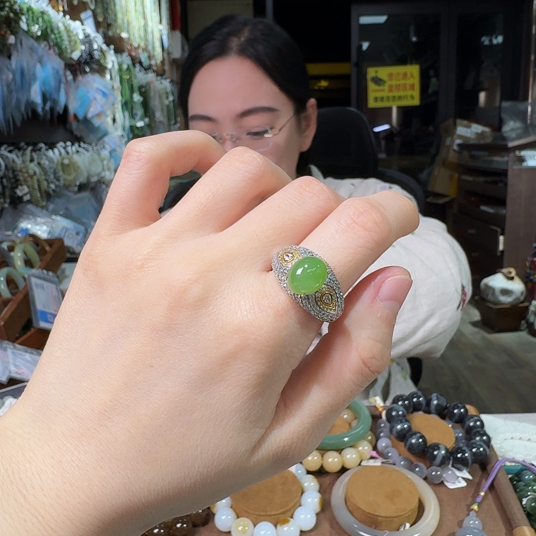 和田玉银S925镶嵌戒指