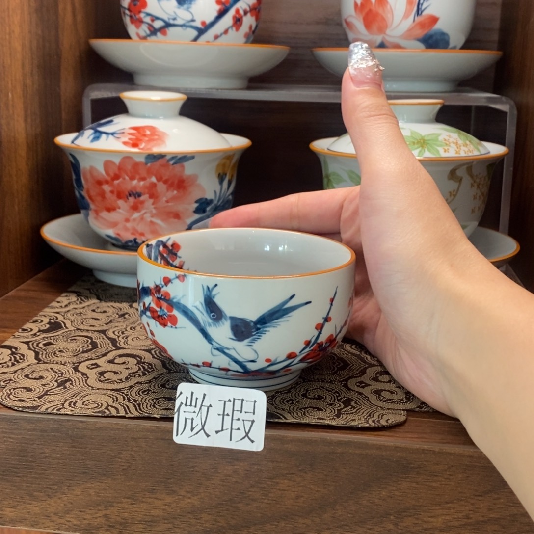 釉下手绘茶具微瑕手工绘制