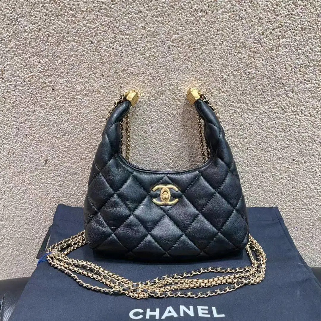 99新 Chanel/香奈儿 黑金 流苏链条hobo 单肩斜挎包！ 芯片款