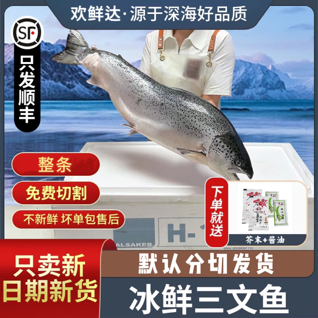【挪威整条】挪威冰鲜三文鱼 新鲜大西洋鲑鱼 现场称重