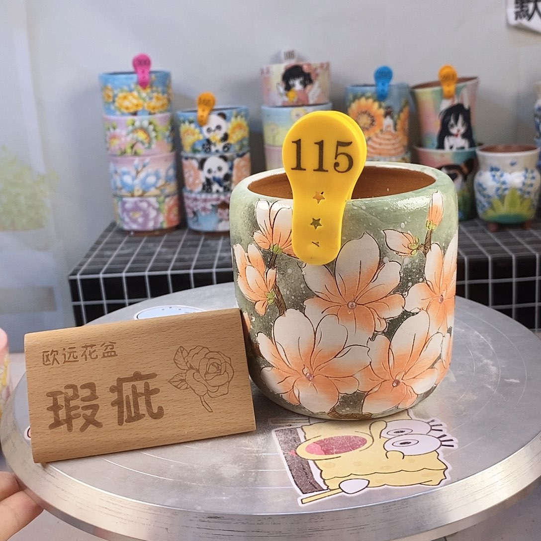 紫砂花盆红陶手绘花盆