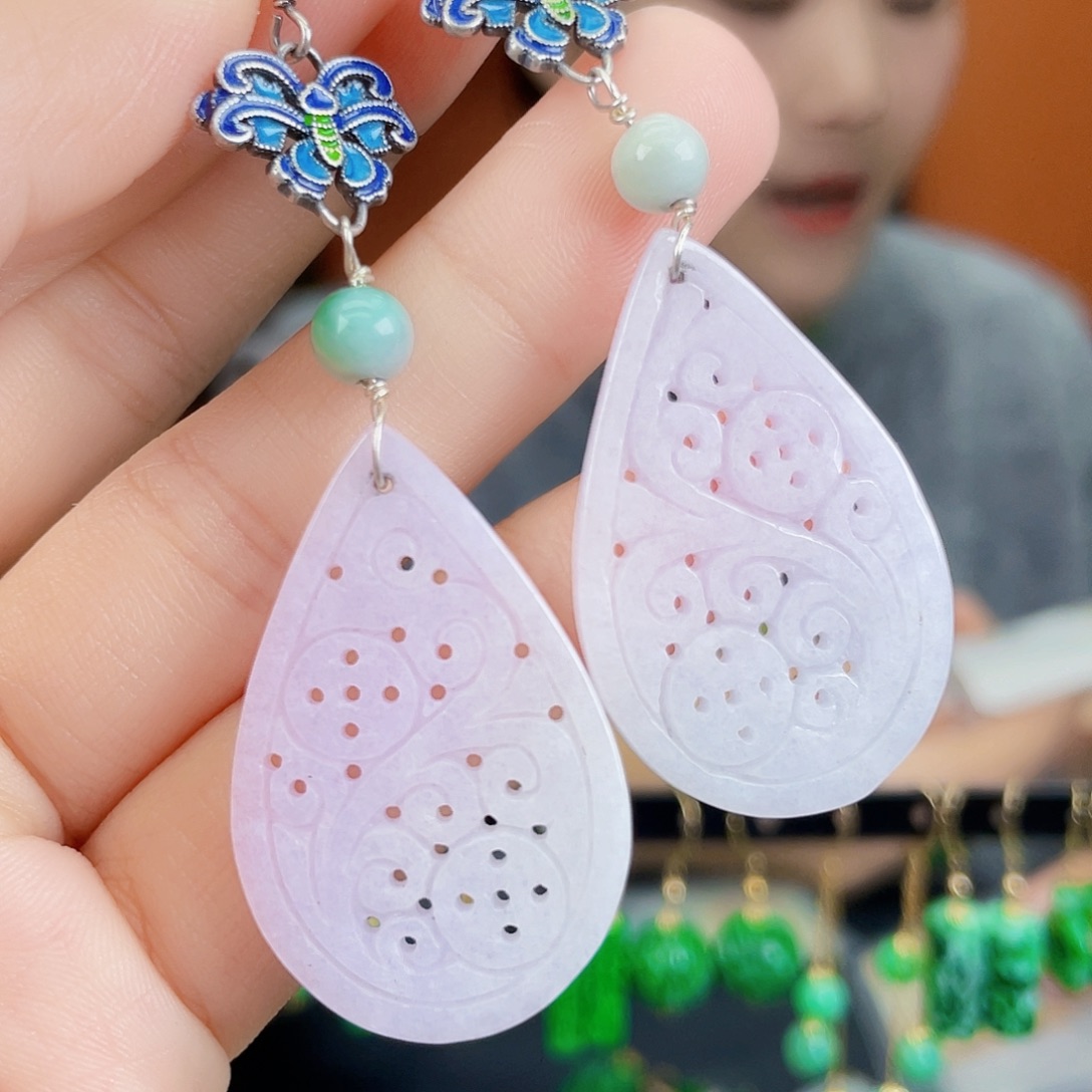 翡翠银S925镶嵌耳饰