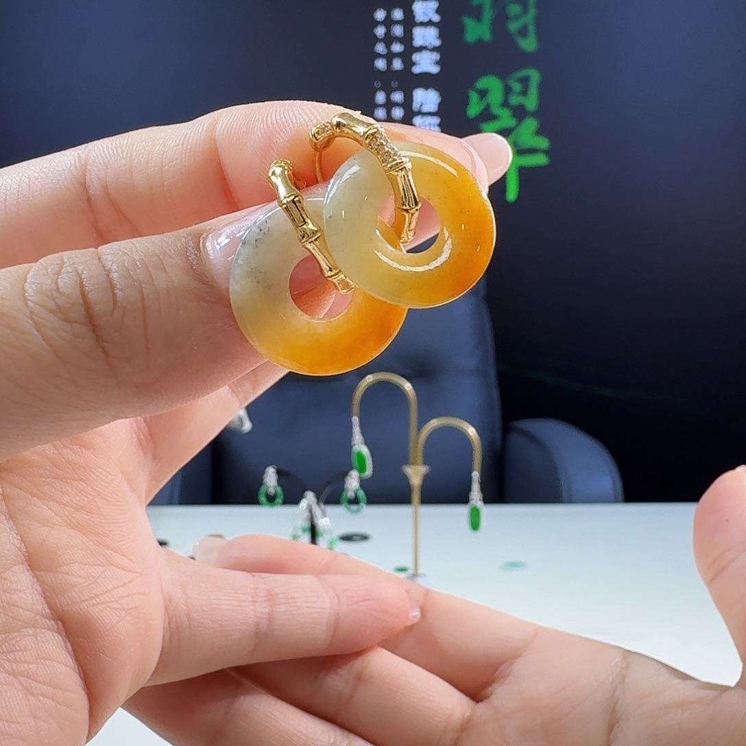 翡翠银S925镶嵌耳饰925镶嵌