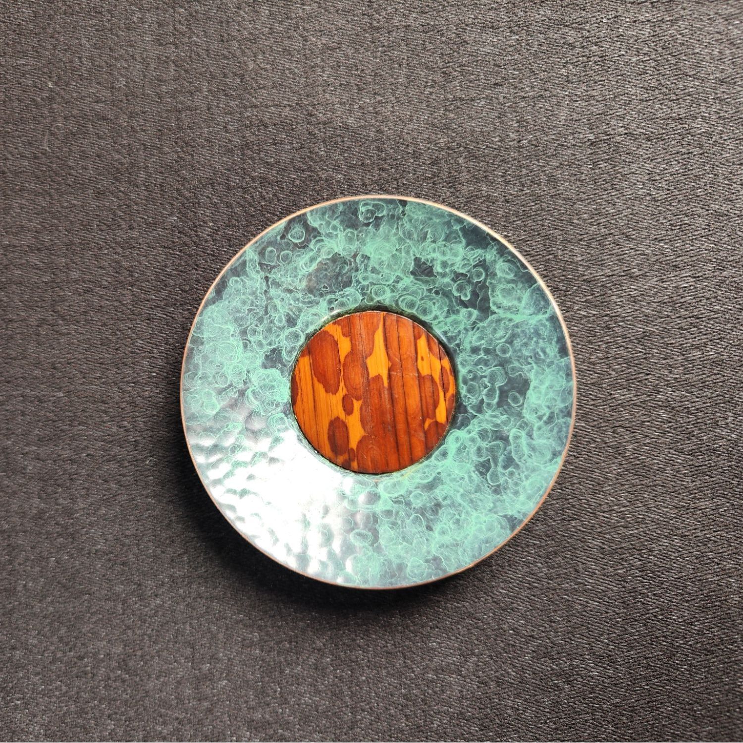 春喜铜【送货上门】T2紫铜手工捶打锤纹cp满月杯垫青绿色新中式精致