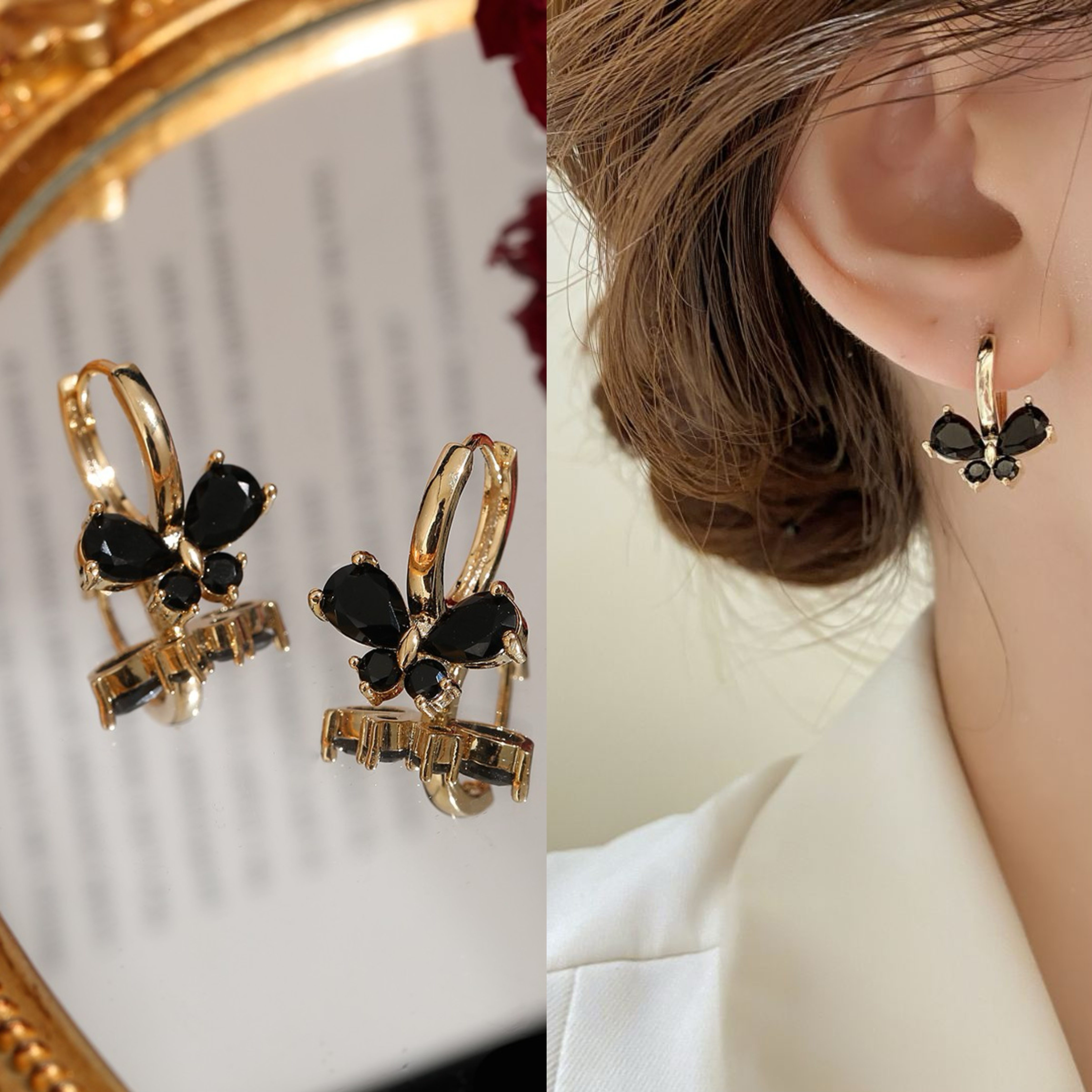 铜合金耳饰 新款复古轻奢小巧百搭黑色蝴蝶结耳环8667