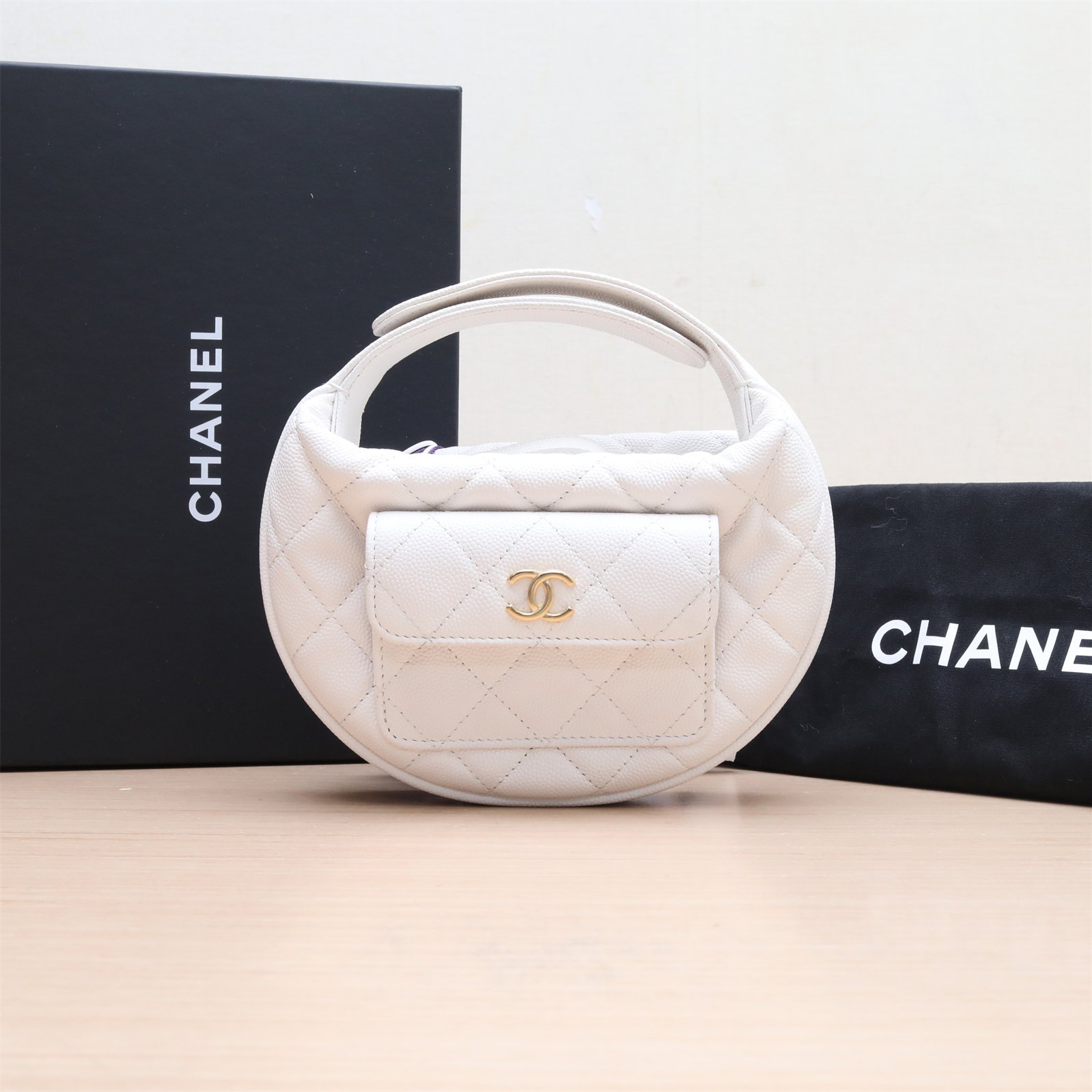 99新 Chanel/香奈儿 【念念活动】23B 呼啦圈 月牙包 mini 白色