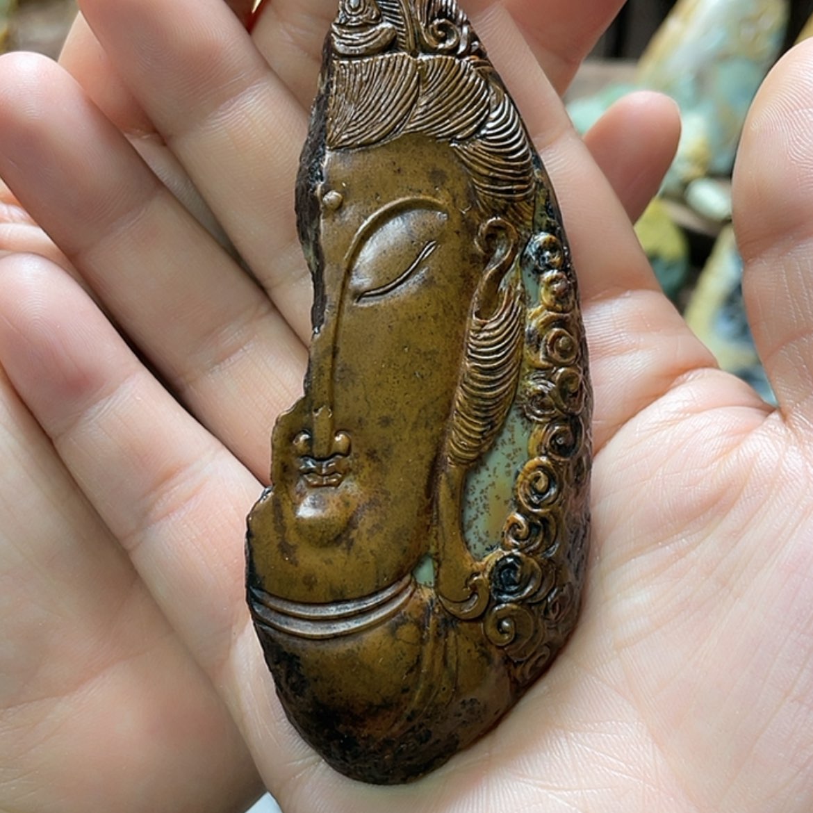 【闪购商品】岫岩河磨玉（透闪石质玉）挂件未镶嵌秋*