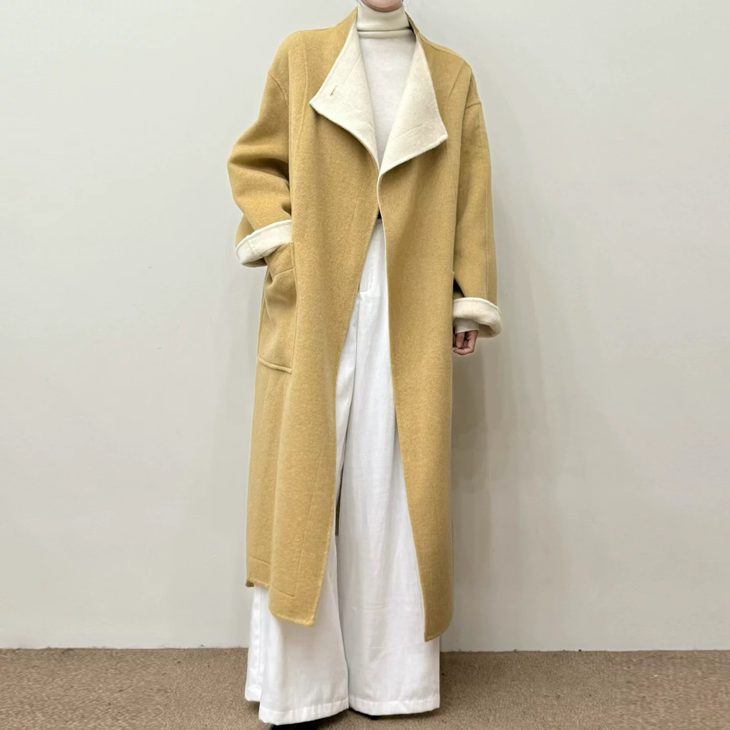 101-200韩系宽松百搭长款加厚双面女大衣秋冬必备