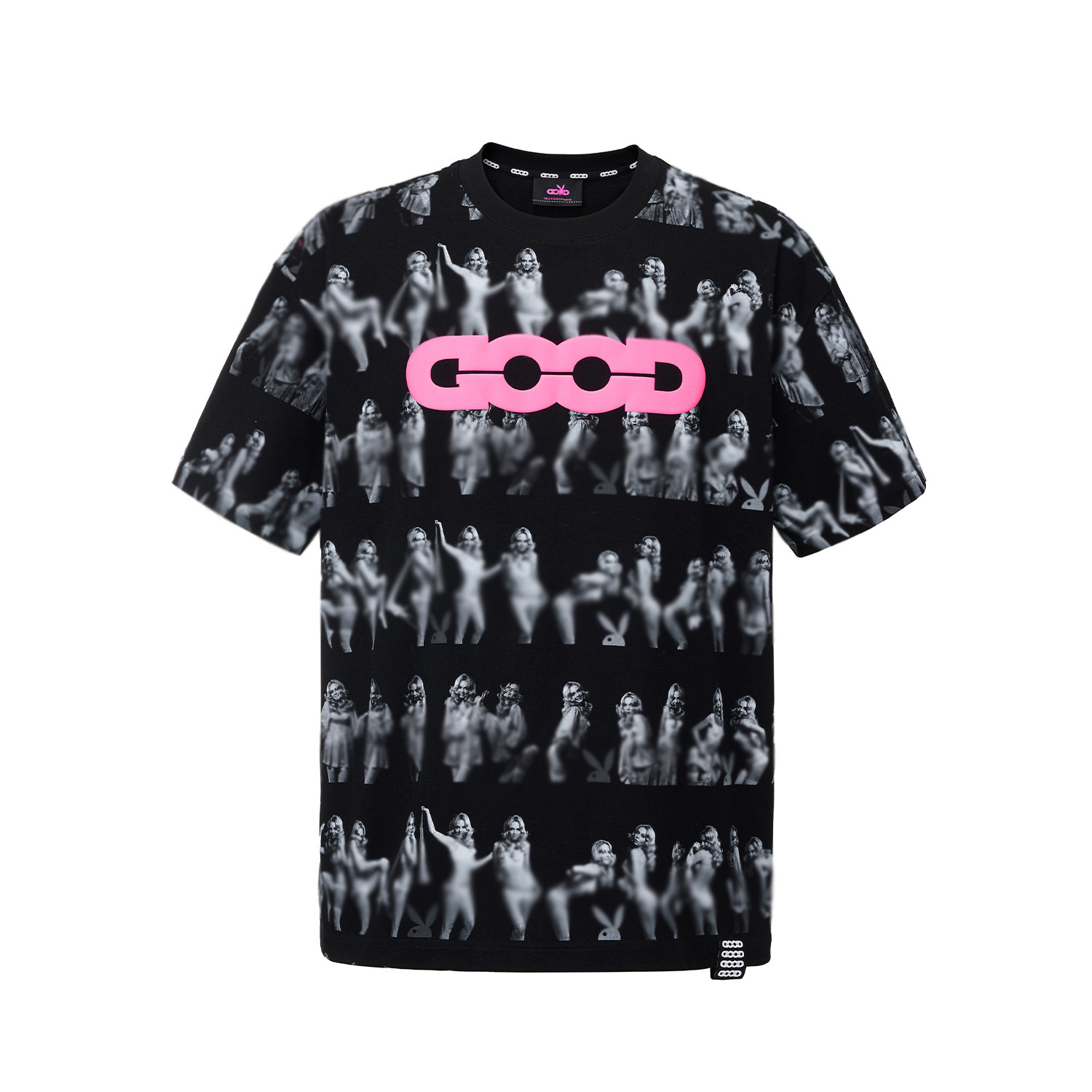 GB-GOODBRANDxPLAYBOY 2026SS黑色满印女郎粉色发泡logo时尚短袖