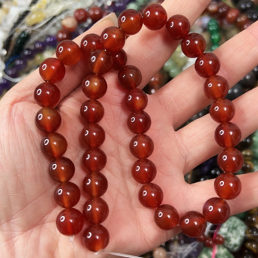 玛瑙/玉髓未镶嵌珠宝半成品，A级卡10红玛瑙一条