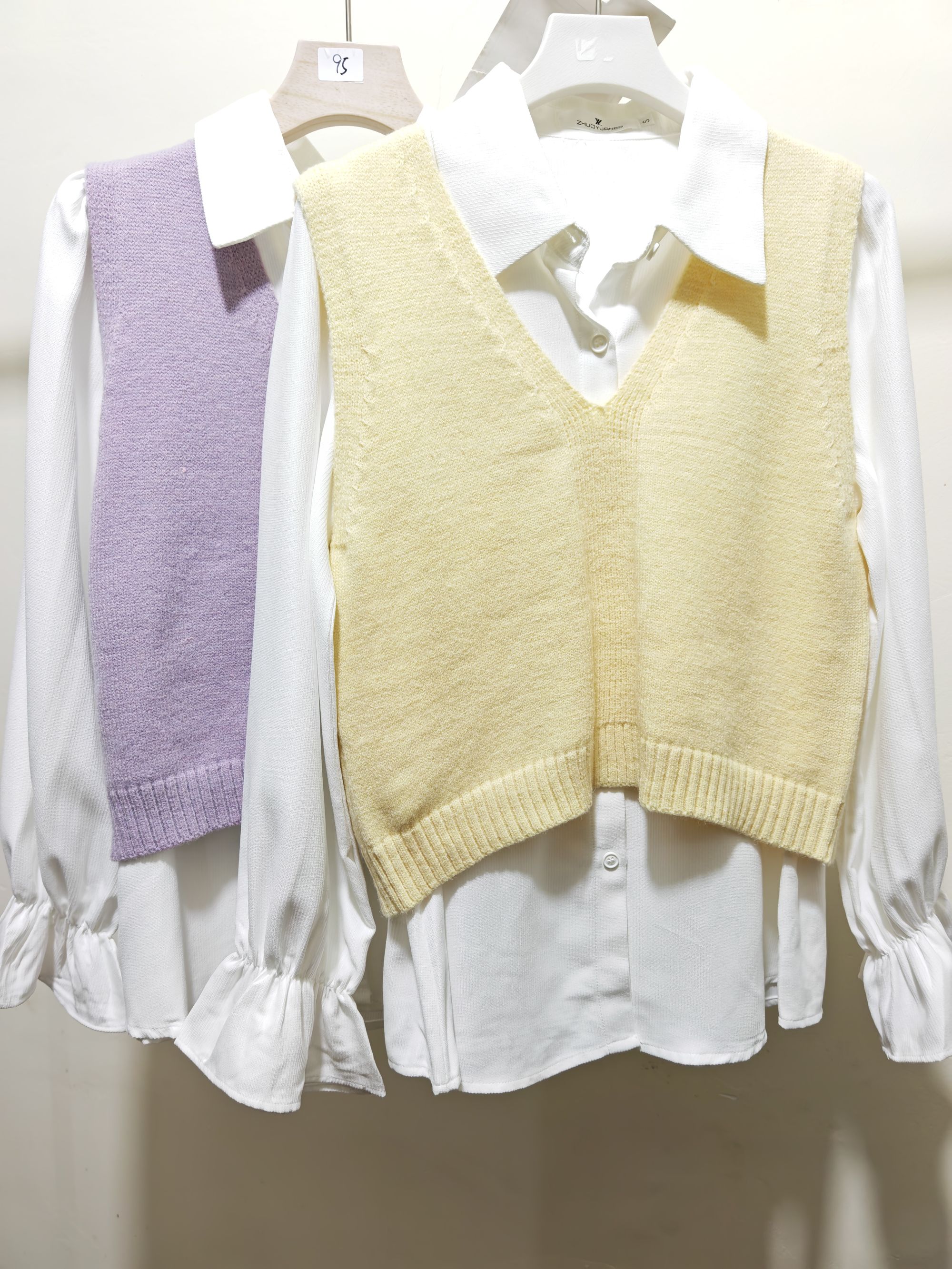 【0095#】翻领秋季时尚休闲风衬衫背心两件套韩版拼接针织