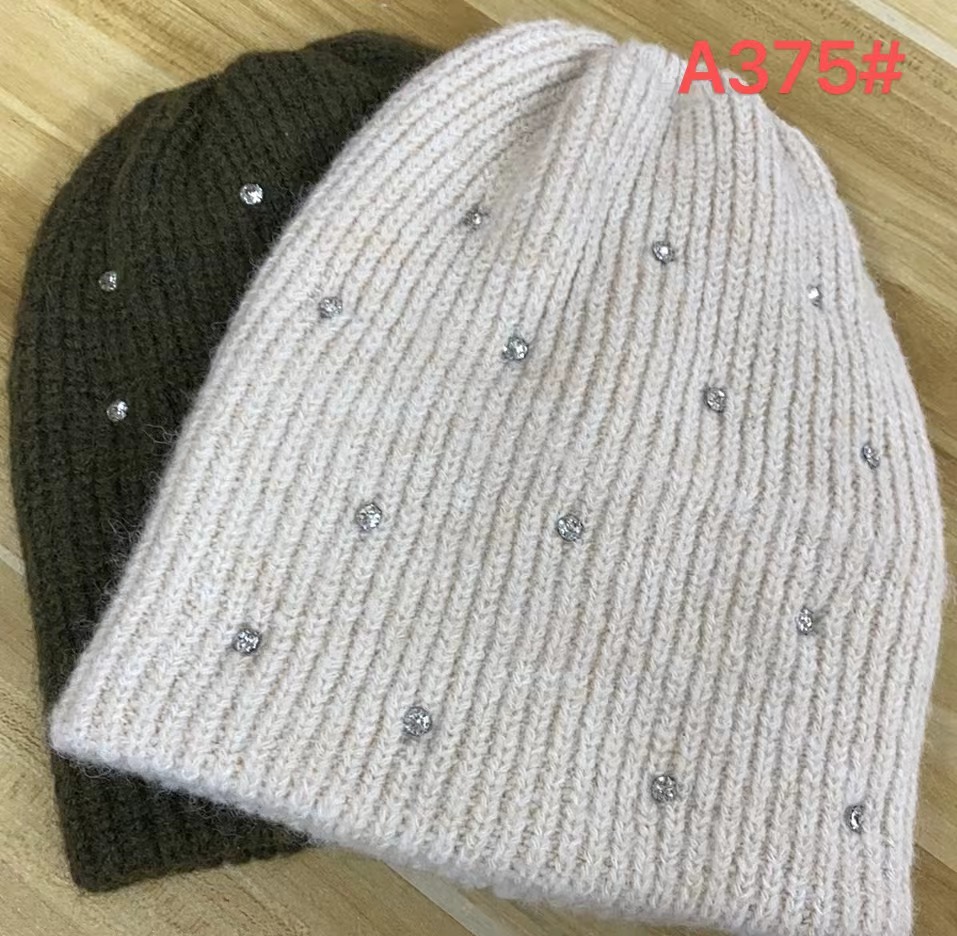 A375#亮钻套头针织帽